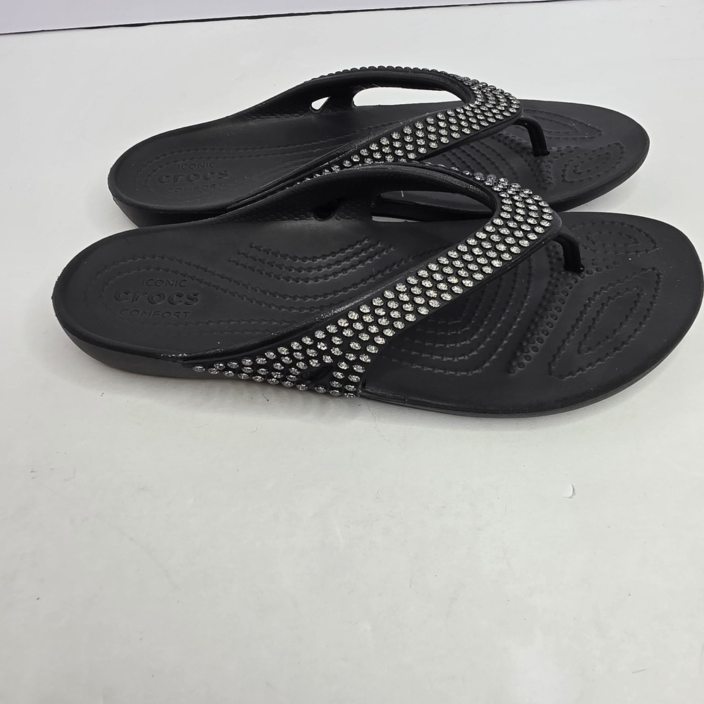 Iconic Crocs Comfort Flip Flop Sandals Black Size 7 Womens
